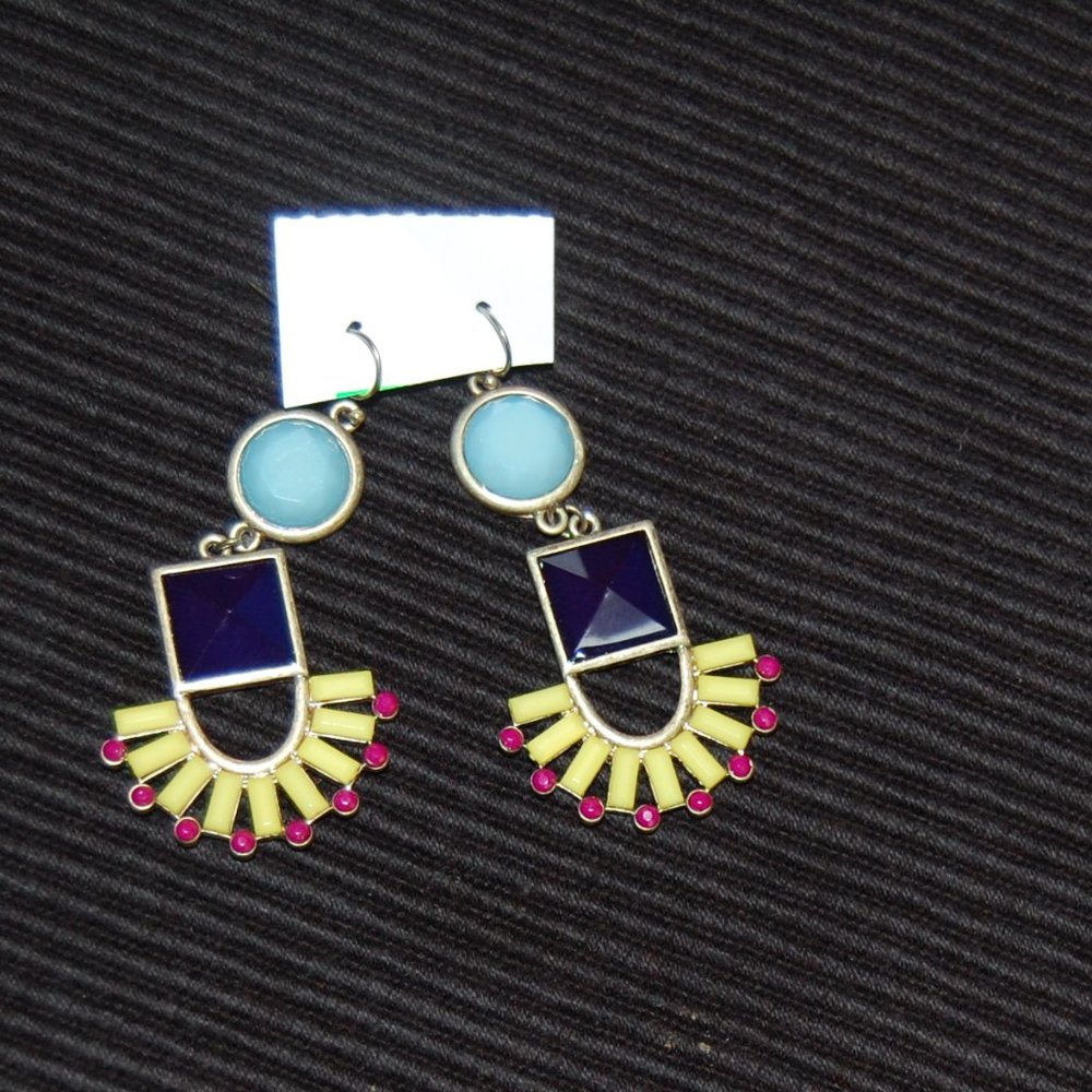 STATEMENT EARRINGS-Blue/Black/Yellow & Red Wire Earrings - Picture 7 of 12